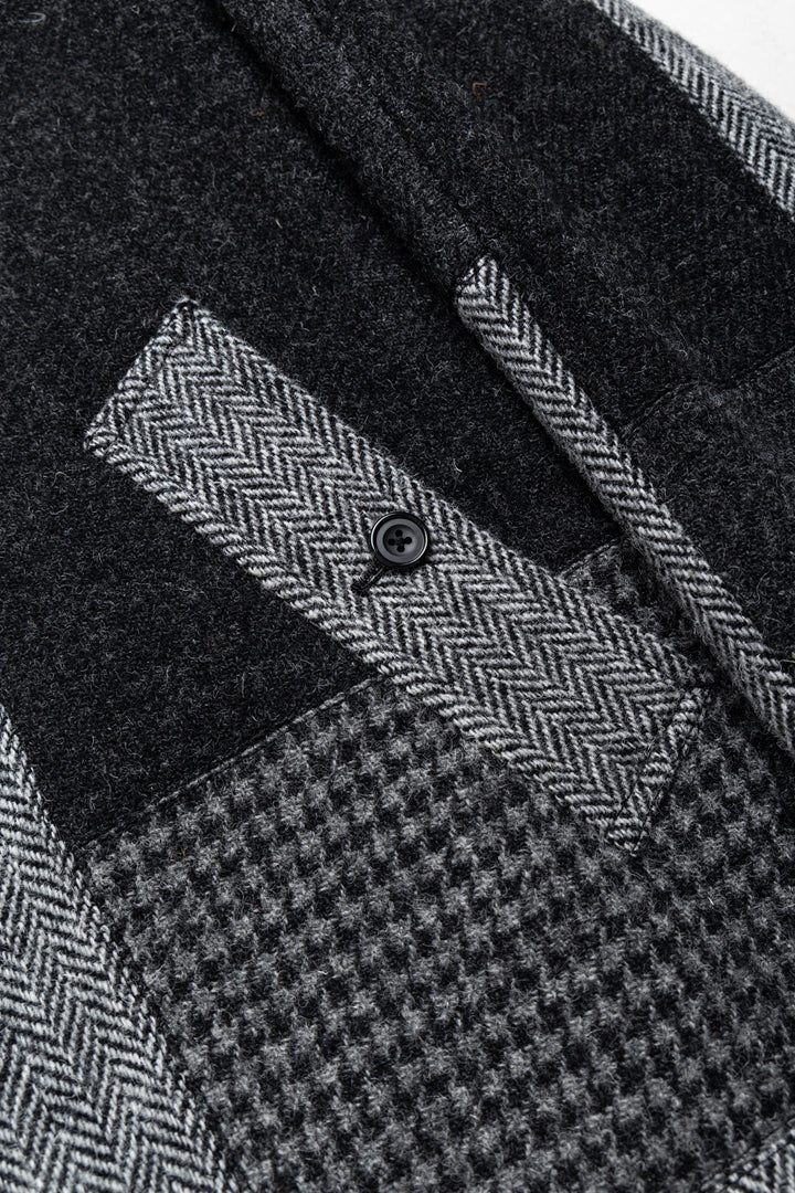 BEAMS PLUS Bal Collar Coat Harris Tweed Patchwork - Grey