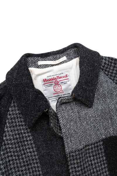 Bal Collar Coat Harris Tweed Patchwork - Grey