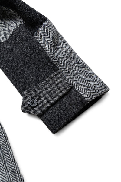 Bal Collar Coat Harris Tweed Patchwork - Grey