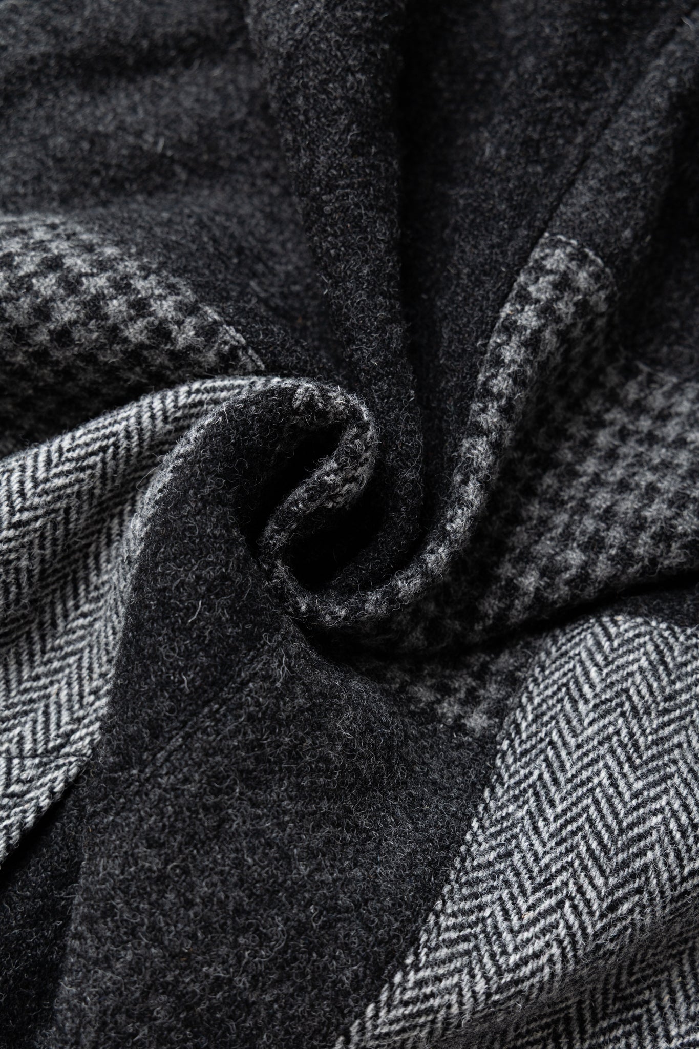 Bal Collar Coat Harris Tweed Patchwork - Grey