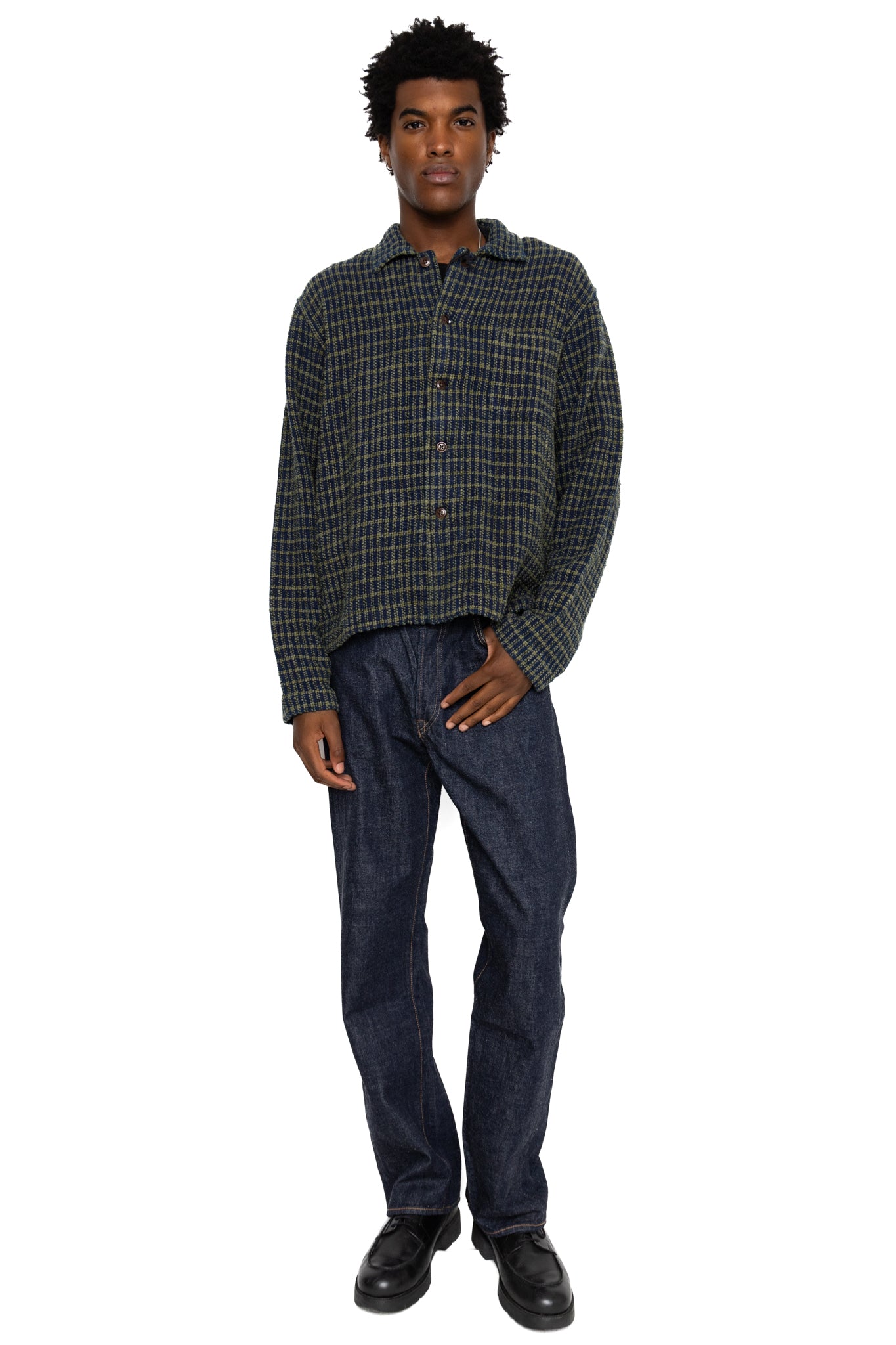 Shirt Jacket (Blue in Green Fit) - Navy x Olive
