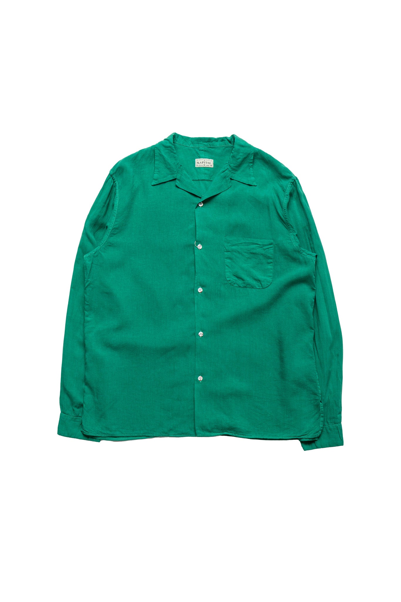 Soft Linen Open Collar Shirt - Green