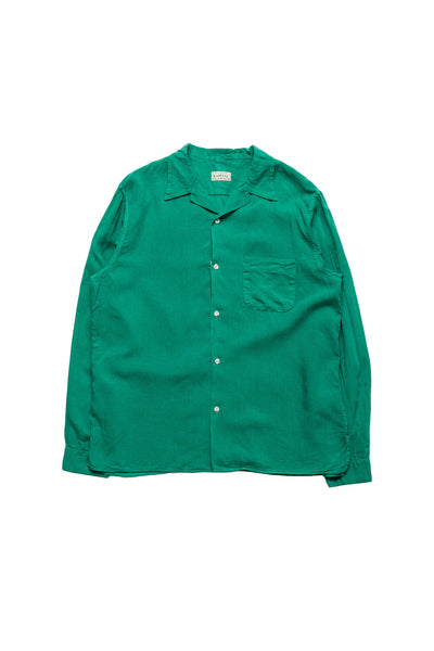 Soft Linen Open Collar Shirt - Green