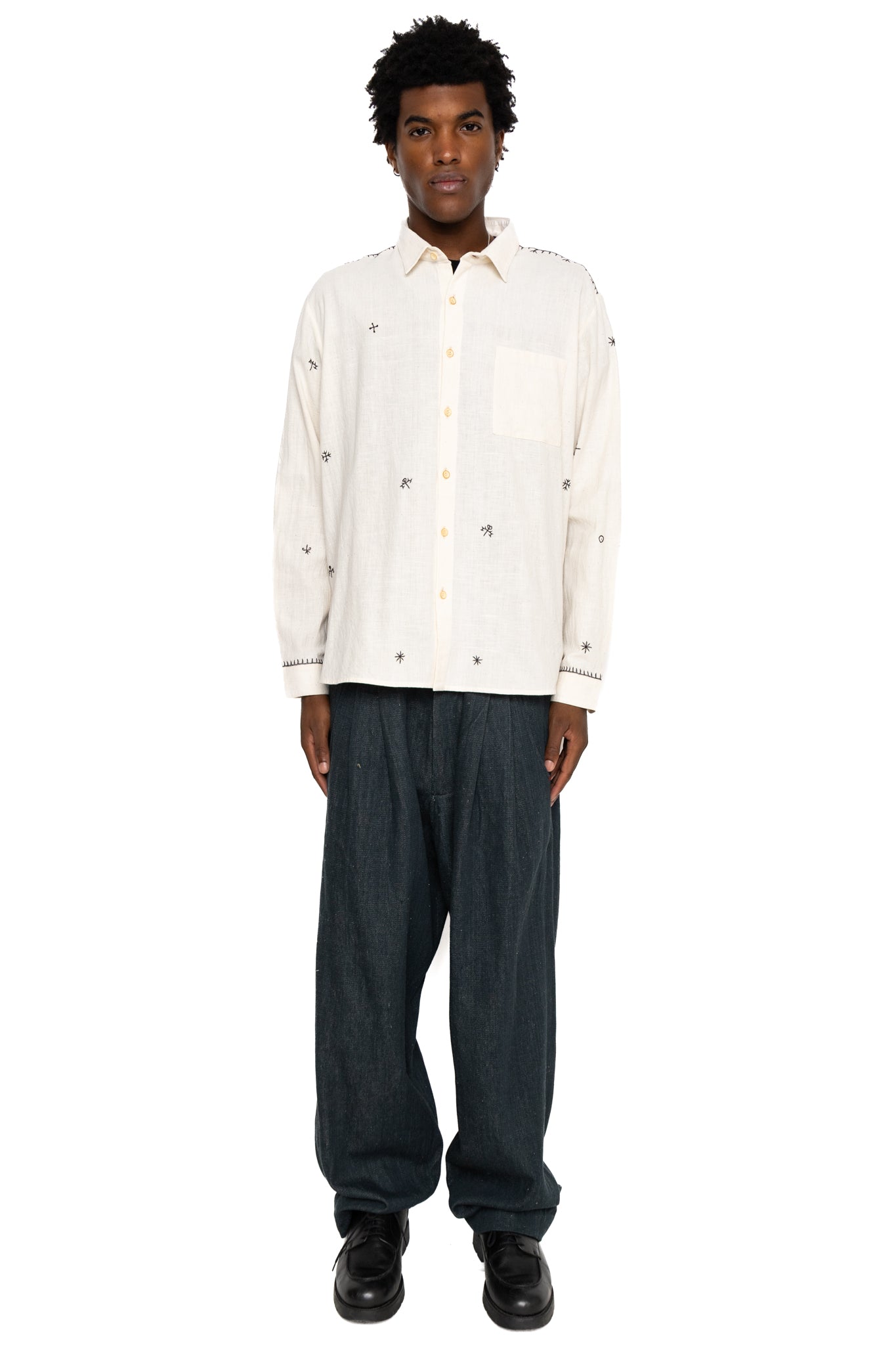 Hand Embroidered Shirt - Ecru