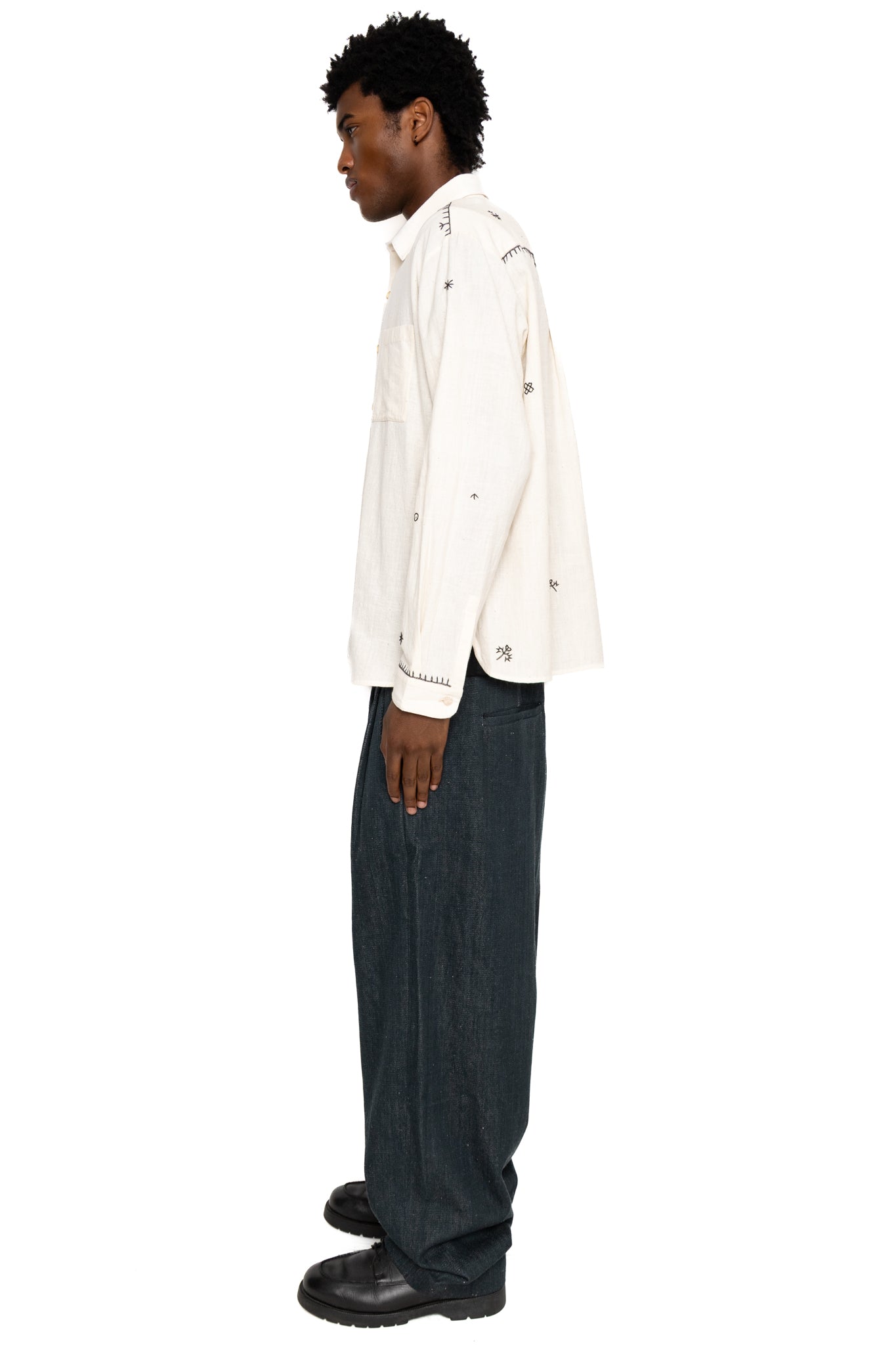 Hand Embroidered Shirt - Ecru