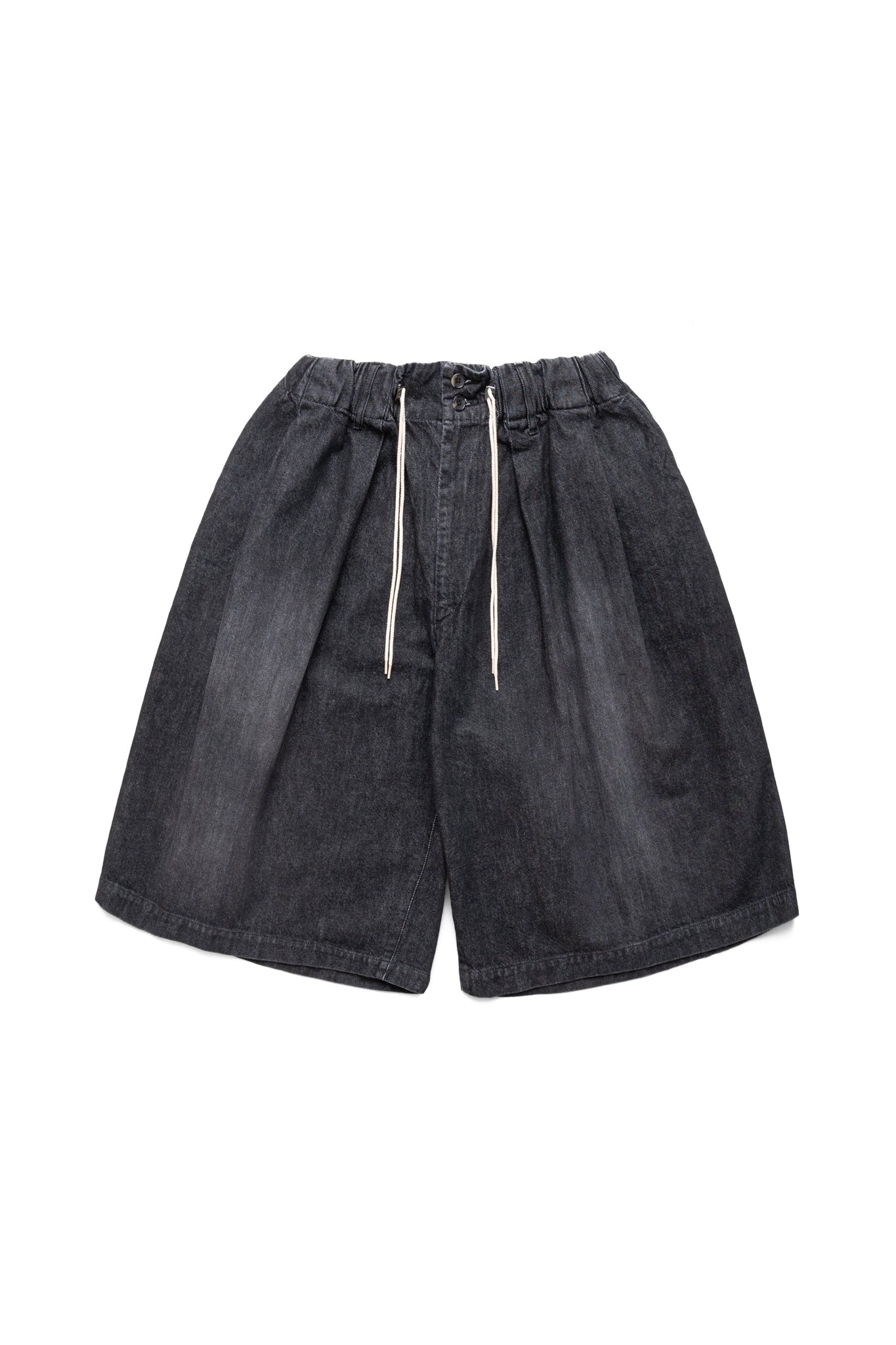 Circular Short Pants Denim Damaged - Black