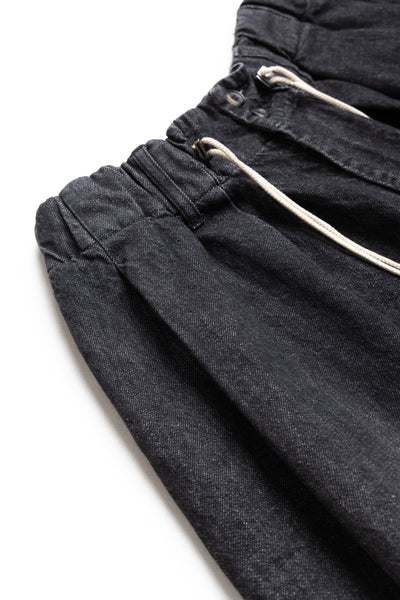 Circular Short Pants Denim Damaged - Black