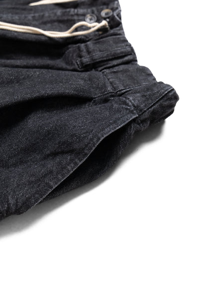 Circular Short Pants Denim Damaged - Black