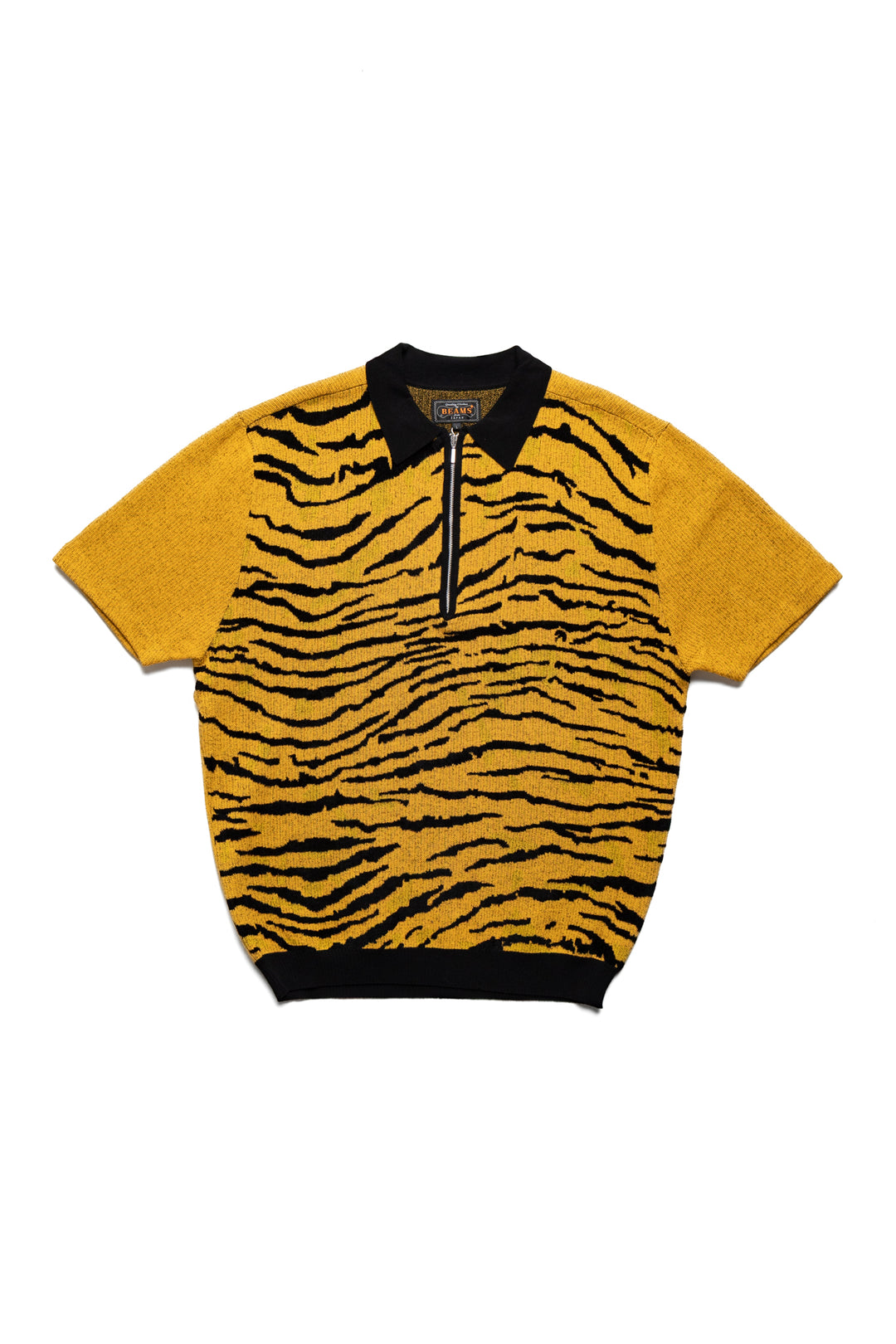 Beams Plus Half Zip Knit Polo Animal Jacquard - Tiger – BLUE IN
