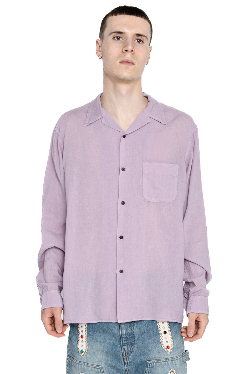 Soft Linen Open Collar Shirt - Lavender