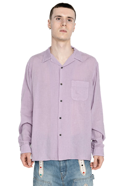 Soft Linen Open Collar Shirt - Lavender