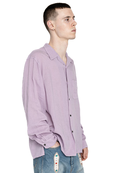 Soft Linen Open Collar Shirt - Lavender