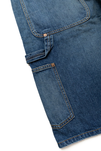 Double Knee Denim Work Shorts - Faded