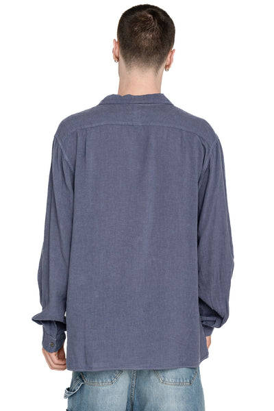 Soft Linen Open Collar Shirt - Grey Purple