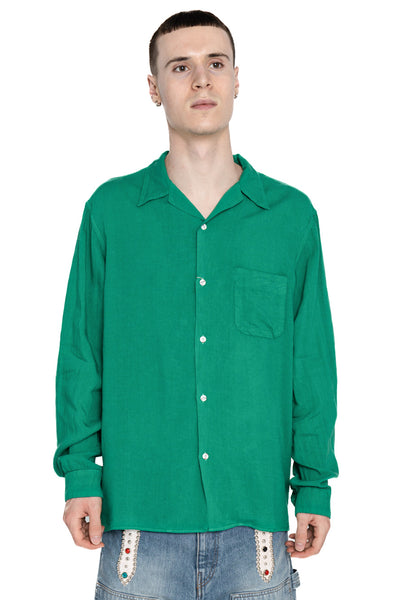 Soft Linen Open Collar Shirt - Green