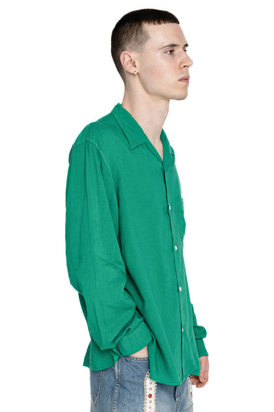 Soft Linen Open Collar Shirt - Green