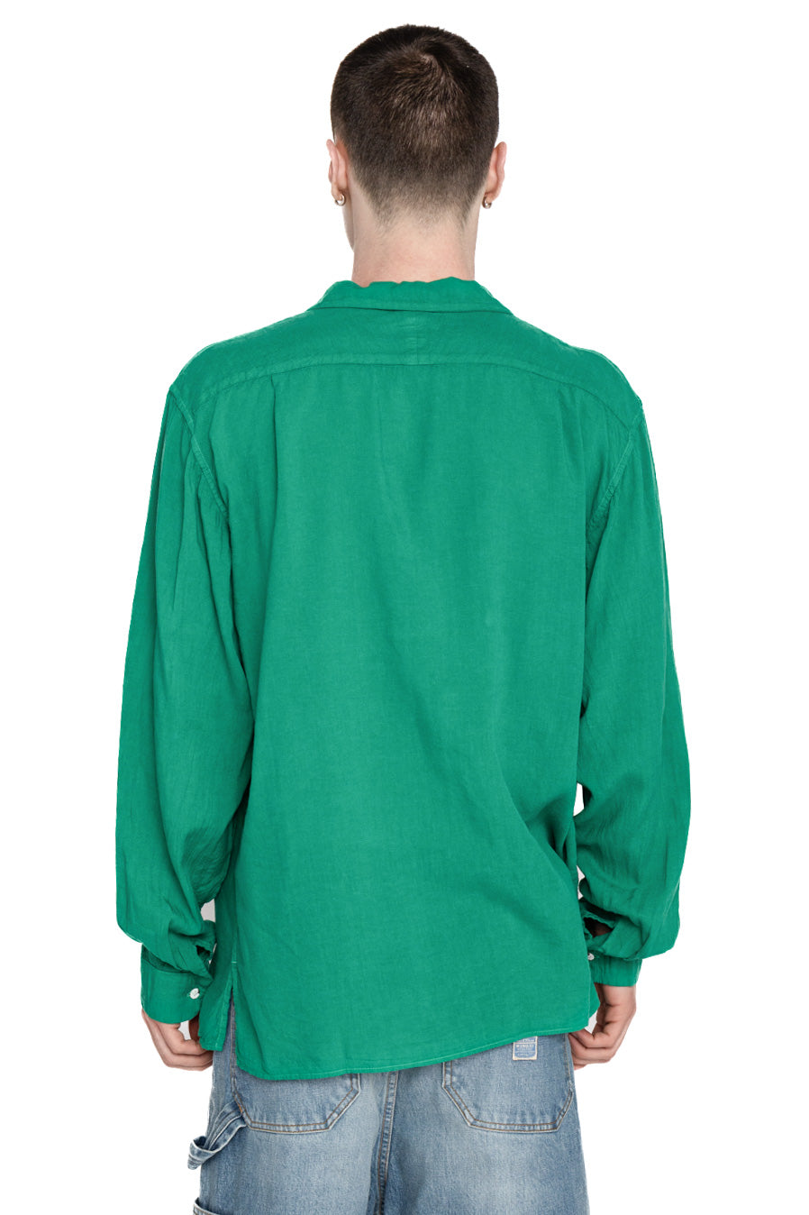 Soft Linen Open Collar Shirt - Green