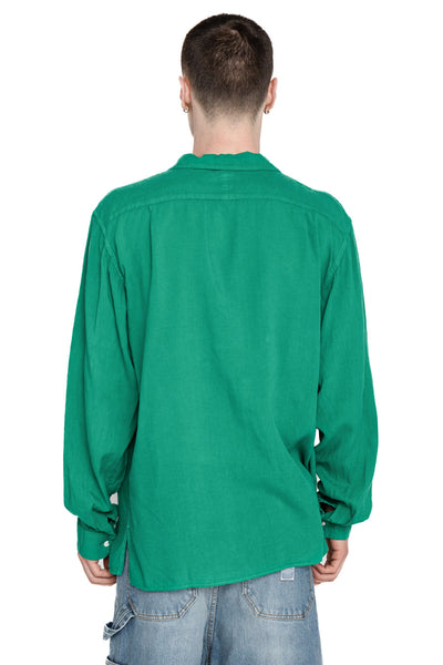 Soft Linen Open Collar Shirt - Green