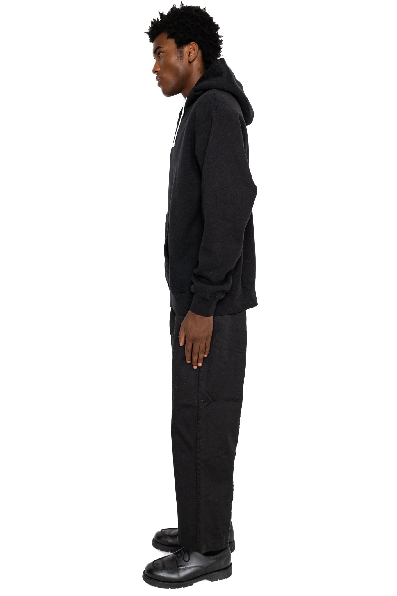 Sweat Pullover Hoodie Raised Back - Black