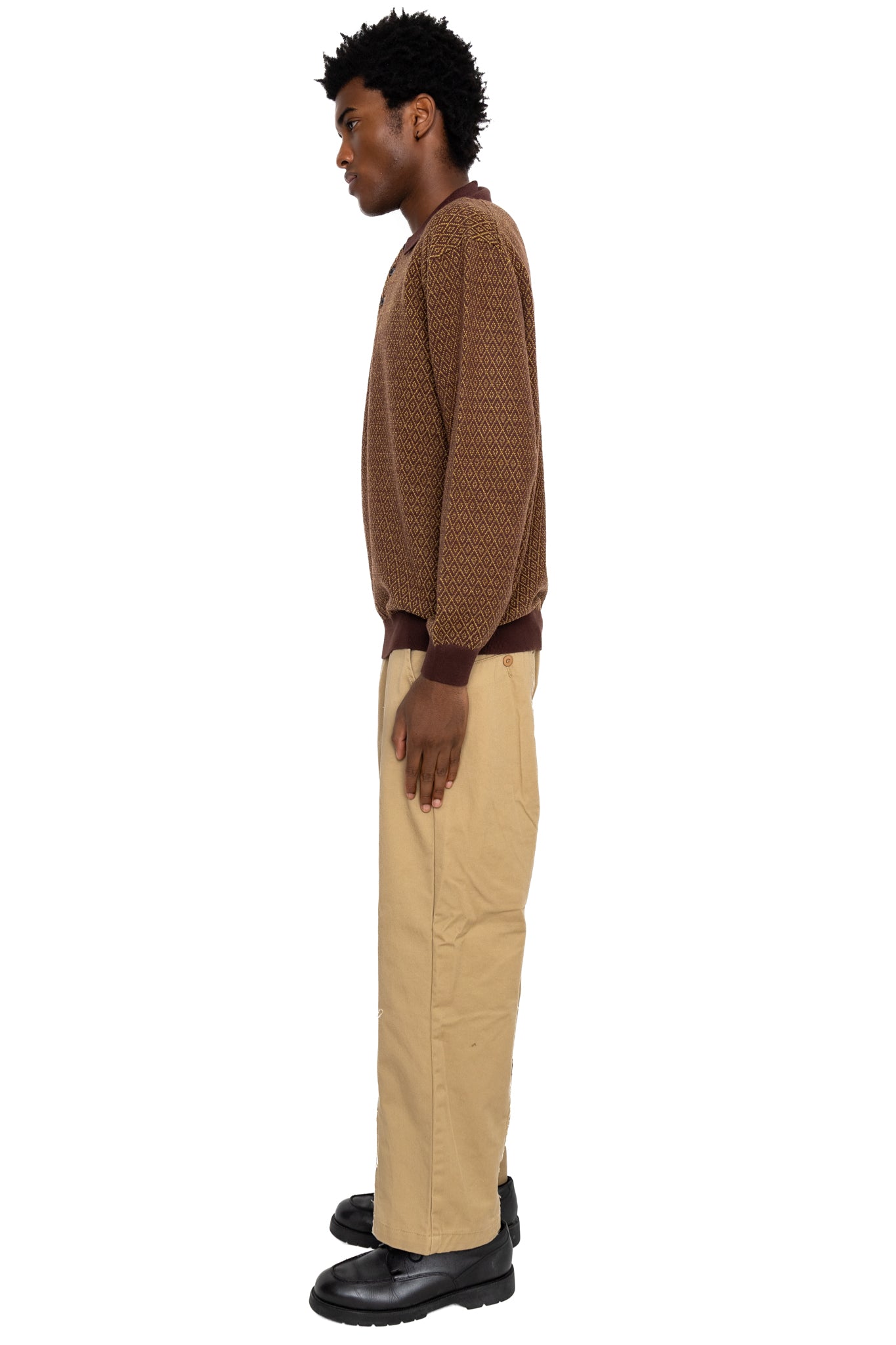 Knit Polo Diamond Pattern - Brown