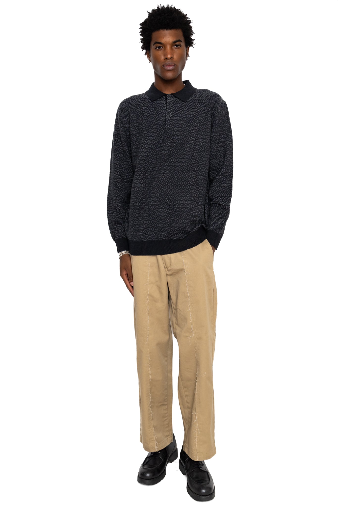 Knit Polo Diamond Pattern - Black