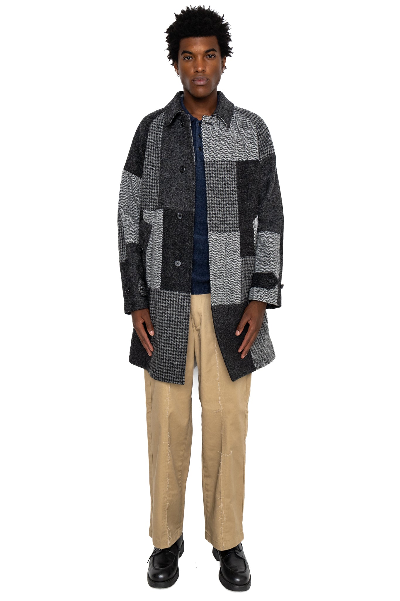 Bal Collar Coat Harris Tweed Patchwork - Grey