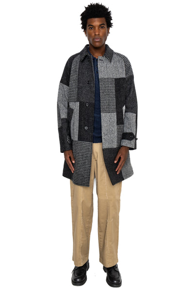 Bal Collar Coat Harris Tweed Patchwork - Grey