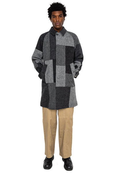 Bal Collar Coat Harris Tweed Patchwork - Grey