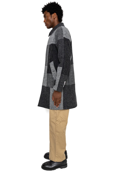 Bal Collar Coat Harris Tweed Patchwork - Grey