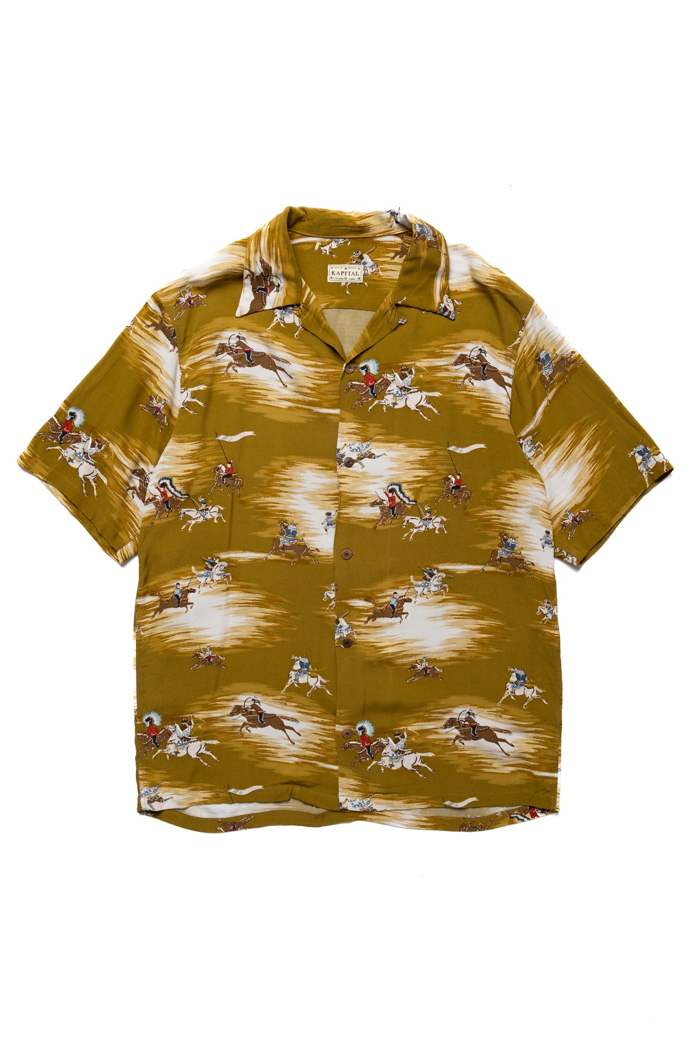 Kapital Rayon Aloha Shirt in Gold - lightweight shirt with Japanese motif 