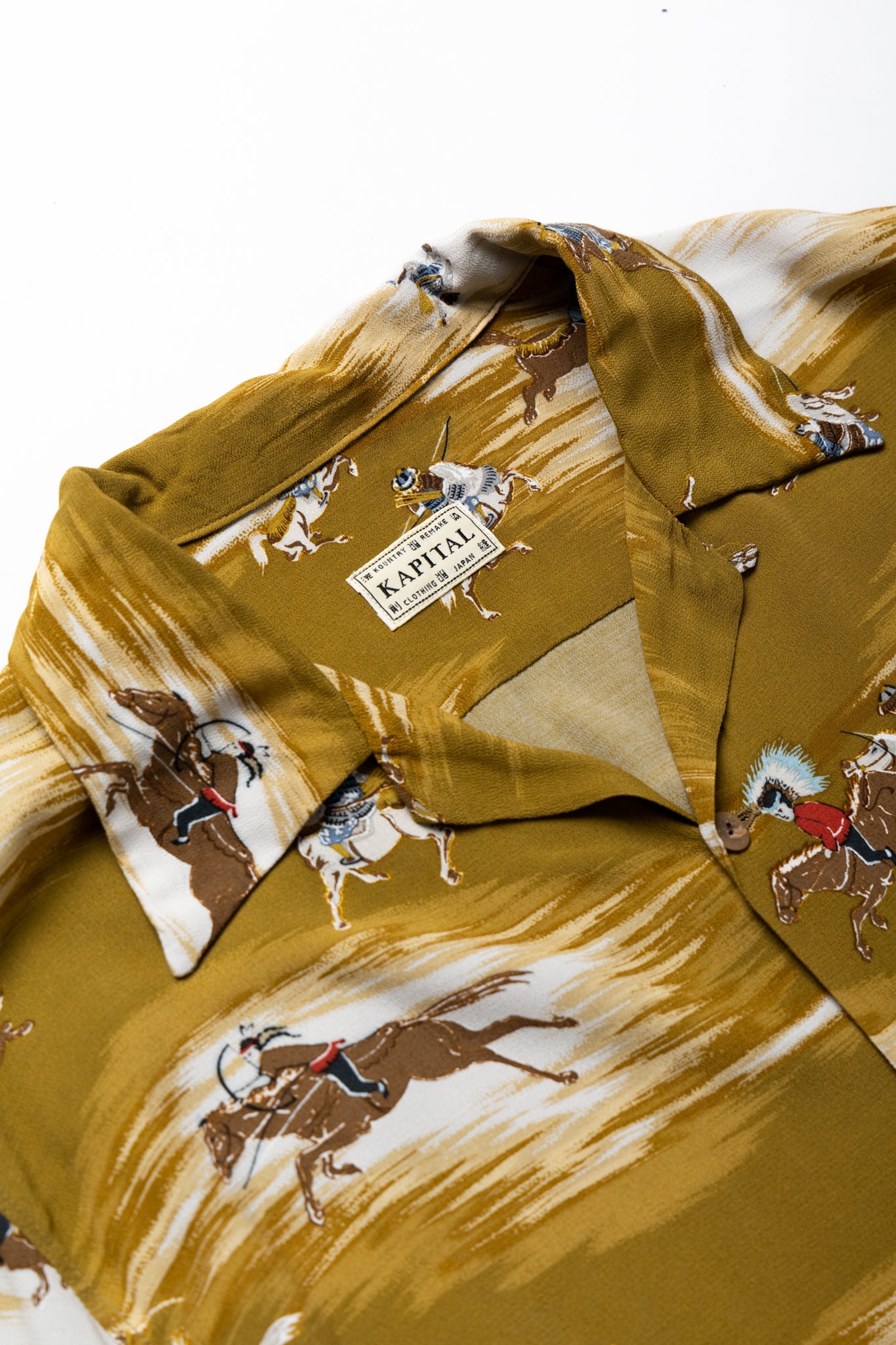 Kapital Rayon Aloha Shirt in Gold - lightweight shirt with Japanese motif 