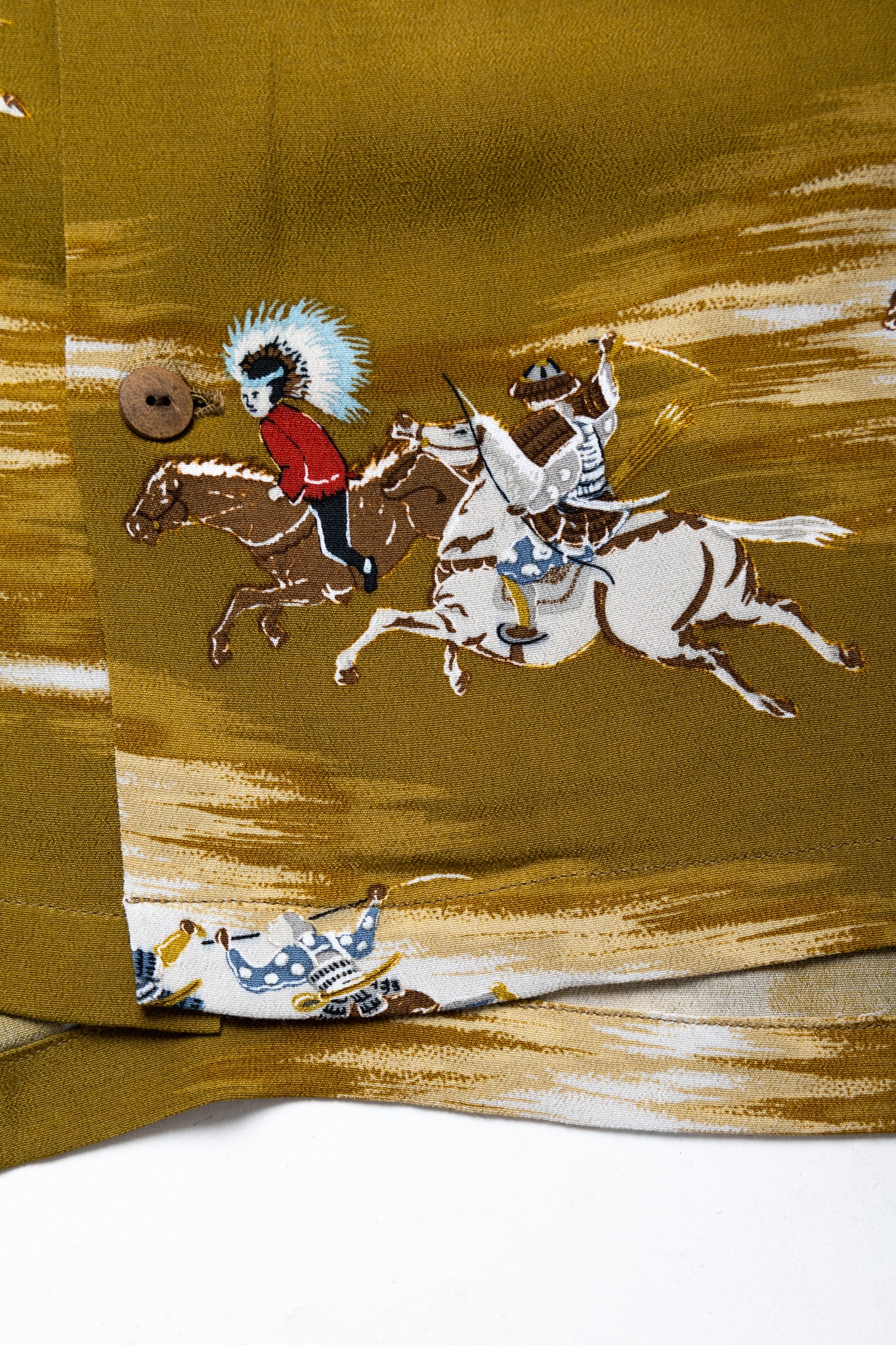 Kapital Rayon Aloha Shirt in Gold - lightweight shirt with Japanese motif 