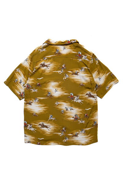 Kapital Rayon Aloha Shirt in Gold - lightweight shirt with Japanese motif 