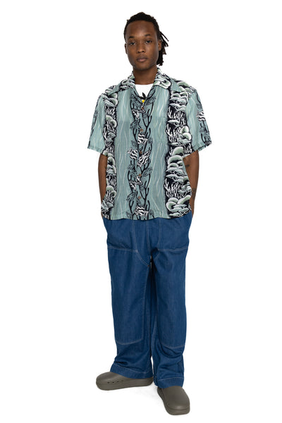 Silk Rayon SOUFFLE & ARROWHEAD WRANGLE Collar Aloha Shirt - Turquoise