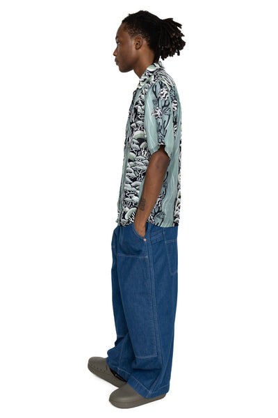 Silk Rayon SOUFFLE & ARROWHEAD WRANGLE Collar Aloha Shirt - Turquoise