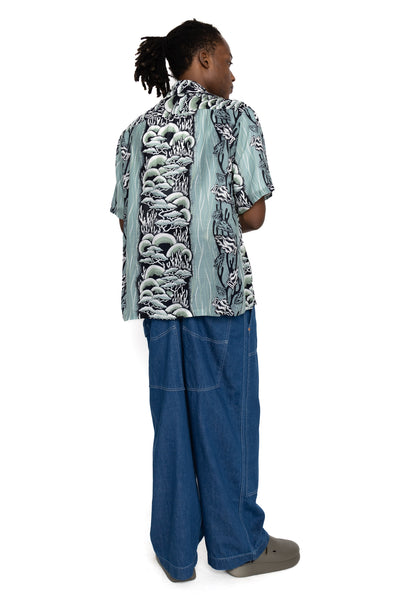 Silk Rayon SOUFFLE & ARROWHEAD WRANGLE Collar Aloha Shirt - Turquoise