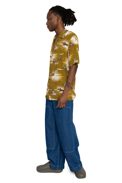 Kapital Rayon Aloha Shirt in Gold - lightweight shirt with Japanese motif 