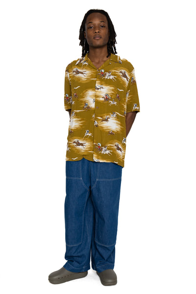 Kapital Rayon Aloha Shirt in Gold - lightweight shirt with Japanese motif 