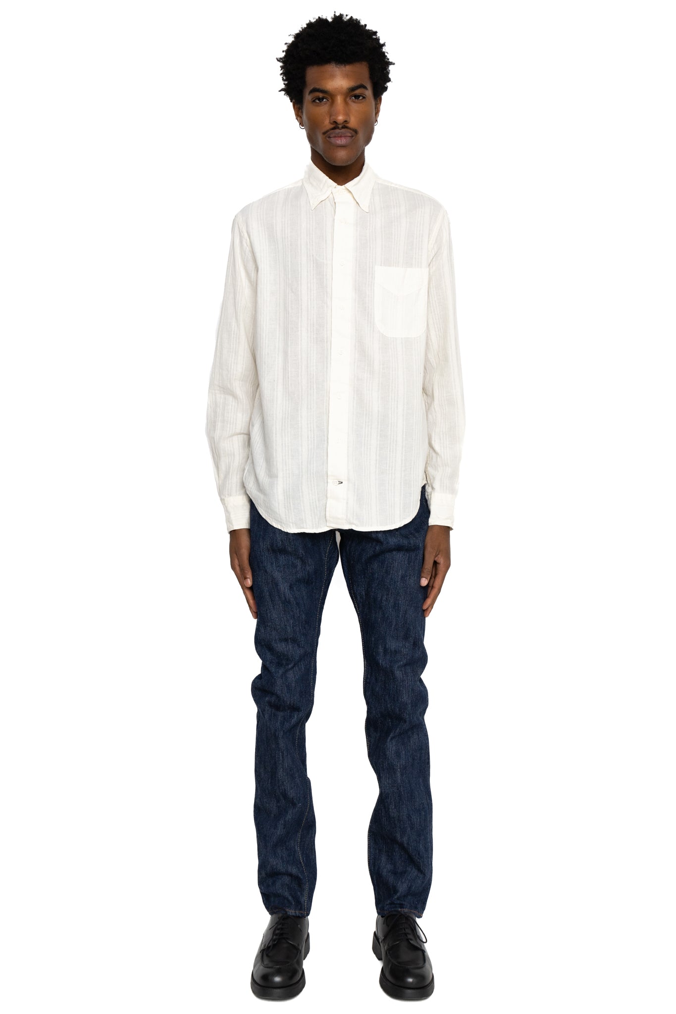 Vintage Button Down Shirt - Cream Cotton/Linen Dobby Stripe