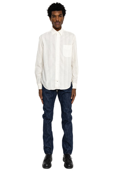 Vintage Button Down Shirt - Cream Cotton/Linen Dobby Stripe
