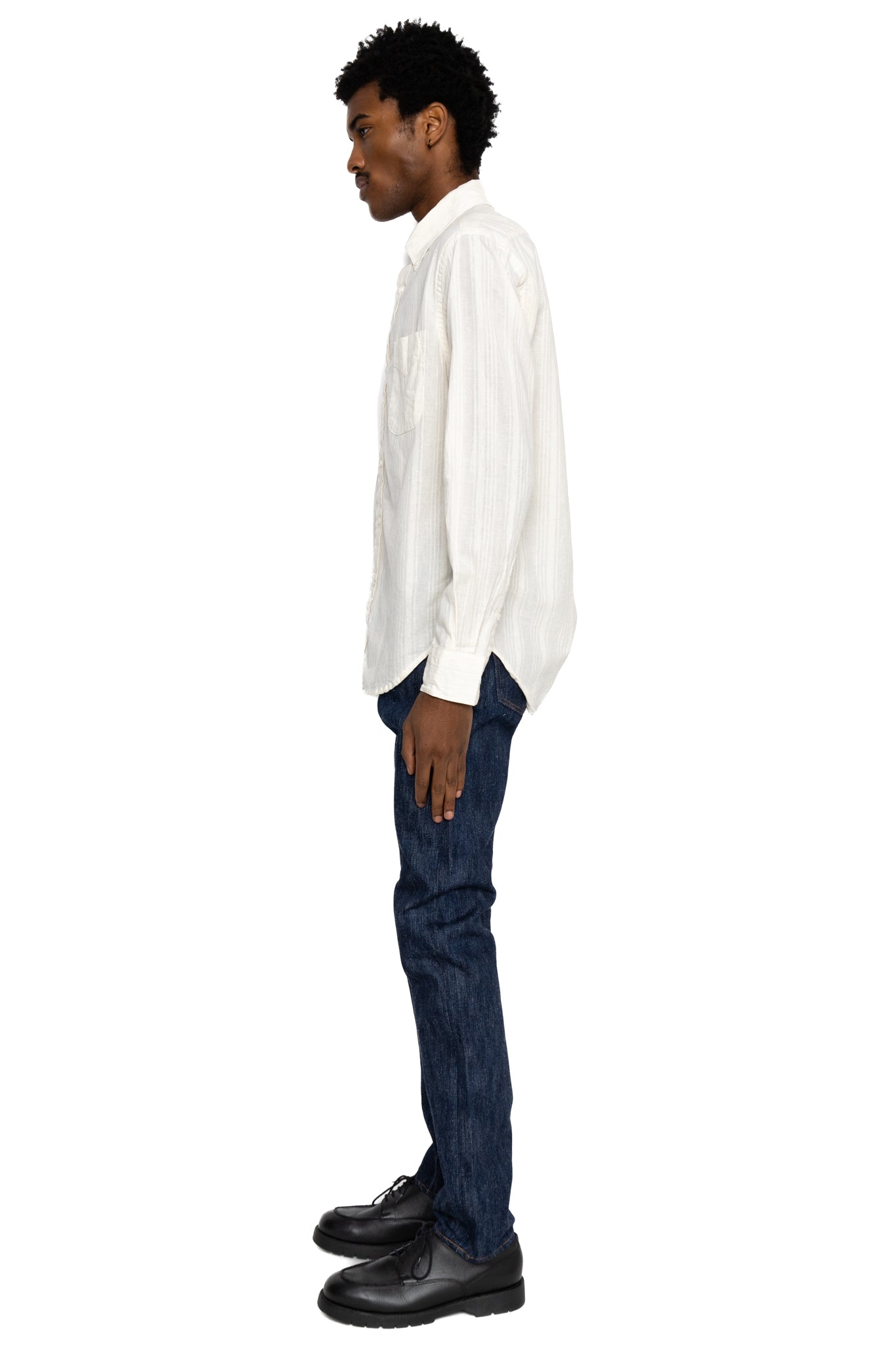 Vintage Button Down Shirt - Cream Cotton/Linen Dobby Stripe