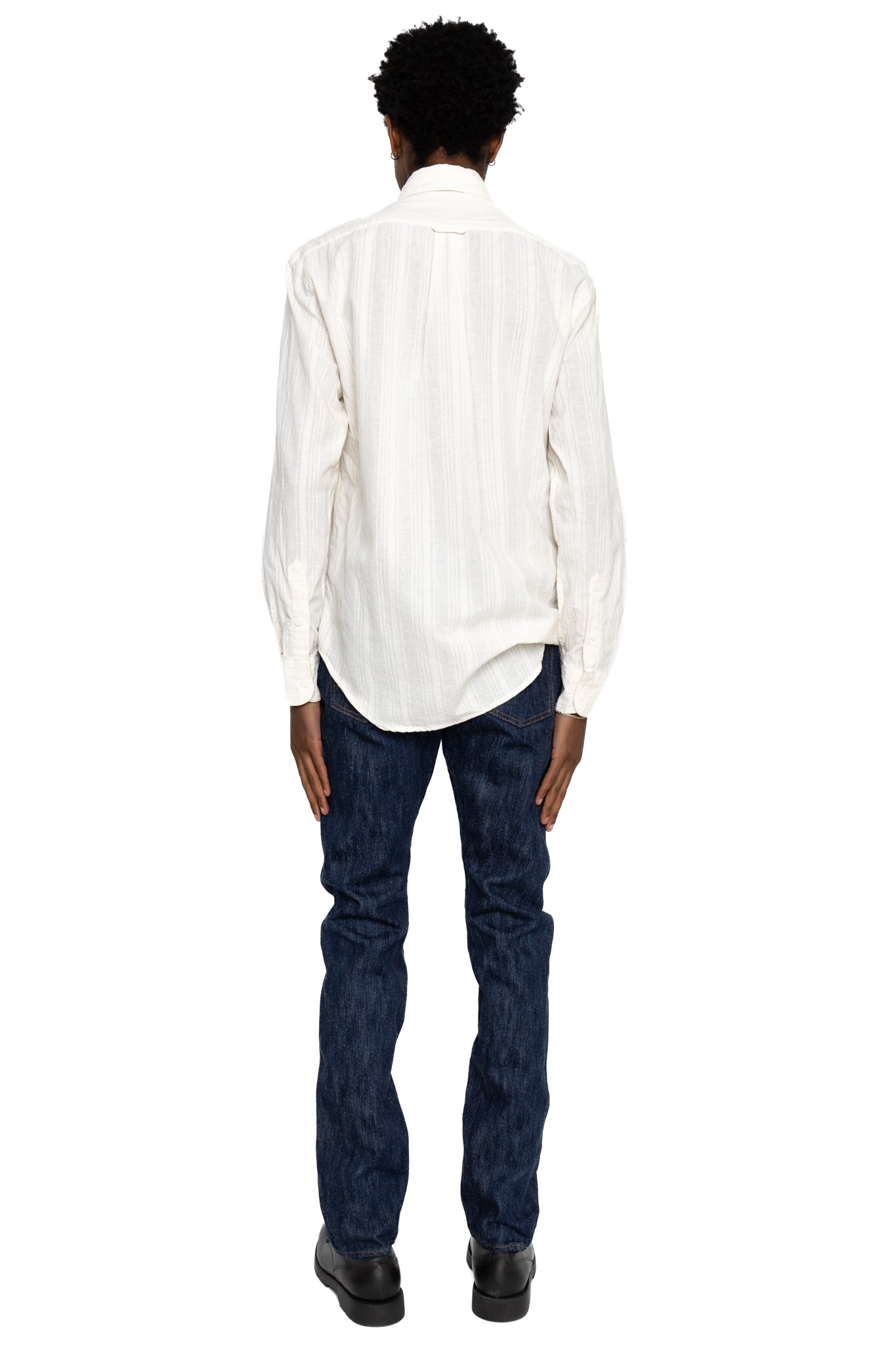 Vintage Button Down Shirt - Cream Cotton/Linen Dobby Stripe