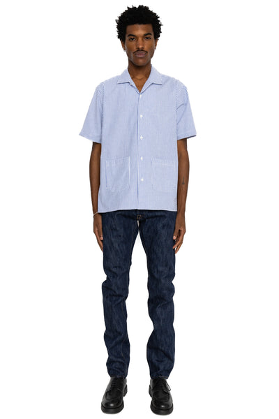KS-15oz-019 Kasuri Denim Relax Tapered Jeans Blue In Green Version