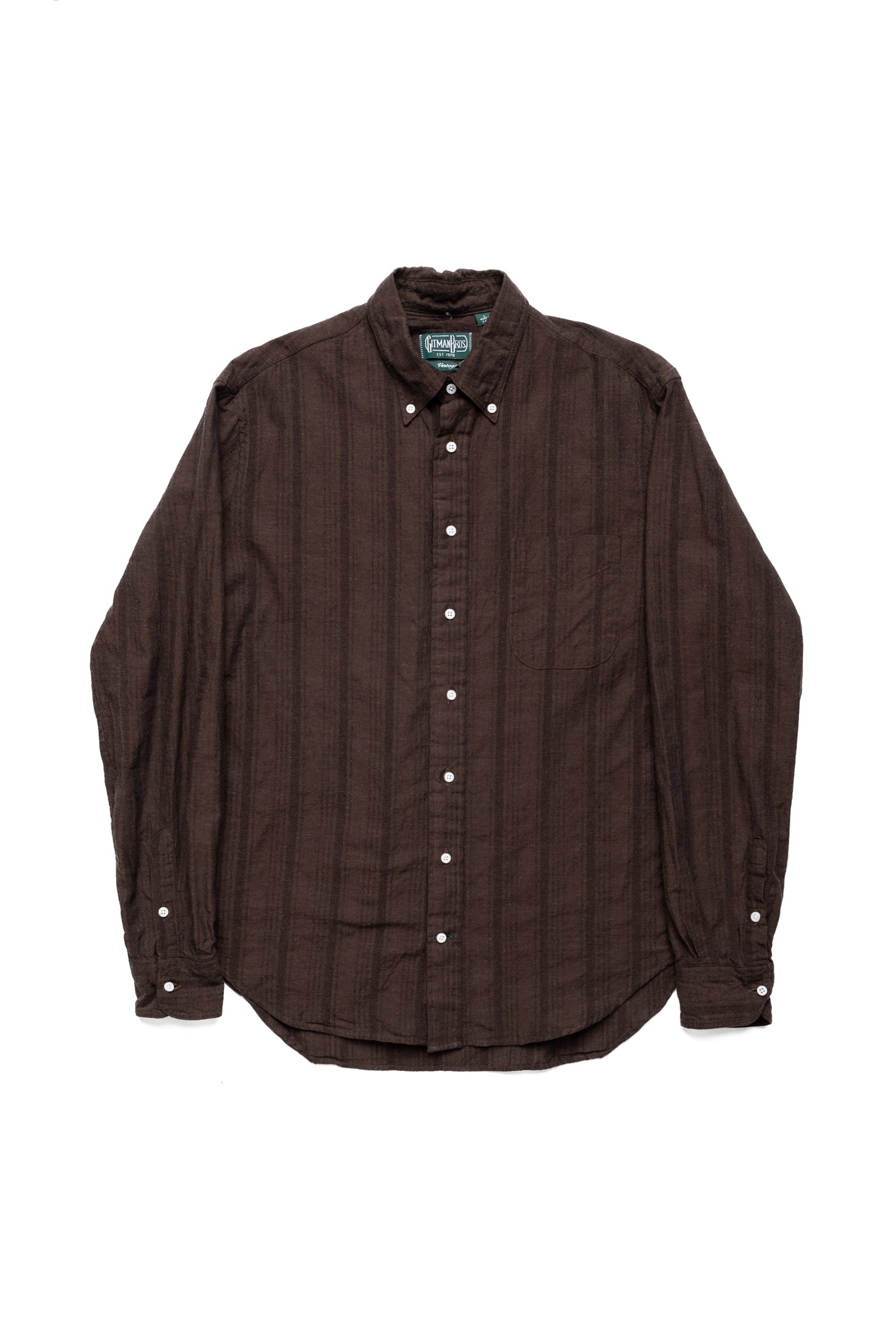Vintage Button Down Shirt - Brown Cotton/Linen Dobby Stripe