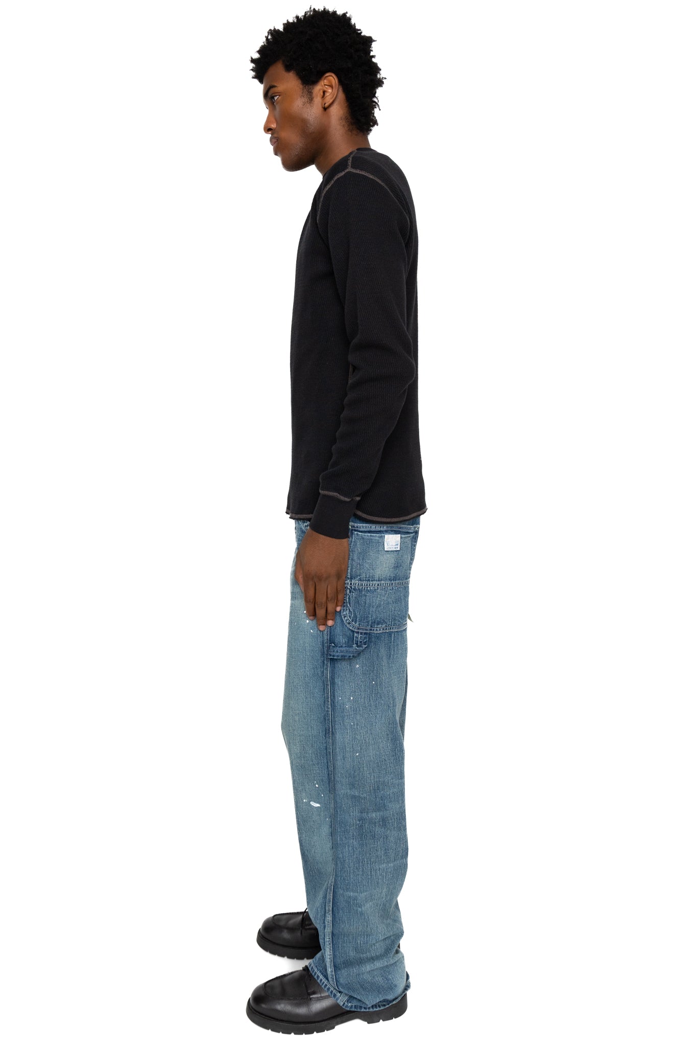 11oz Blue Denim Work Pants Aged Model