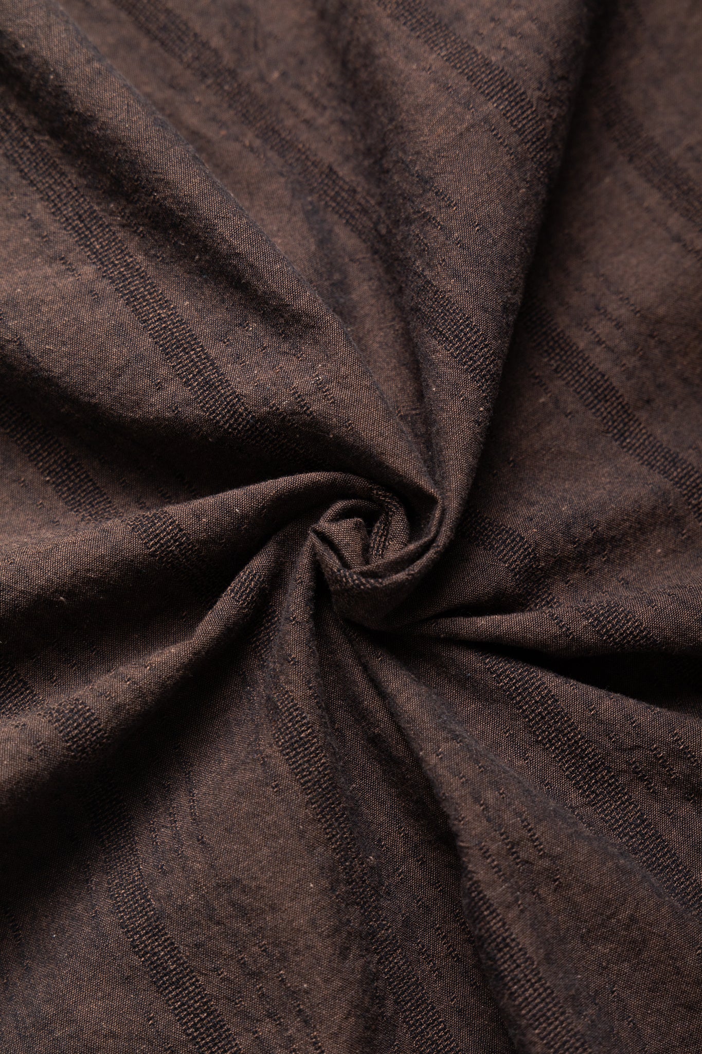 Vintage Button Down Shirt - Brown Cotton/Linen Dobby Stripe