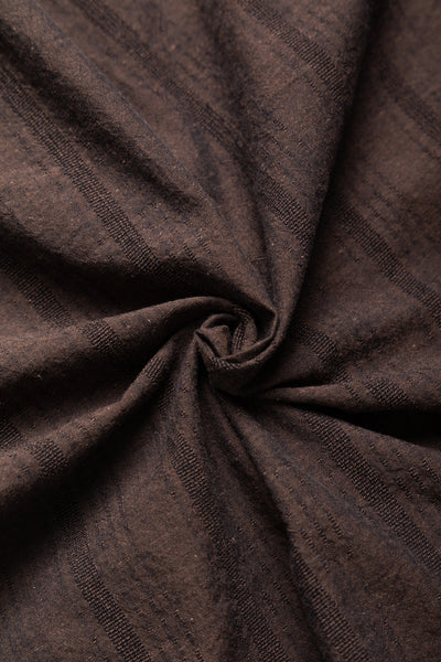 Vintage Button Down Shirt - Brown Cotton/Linen Dobby Stripe