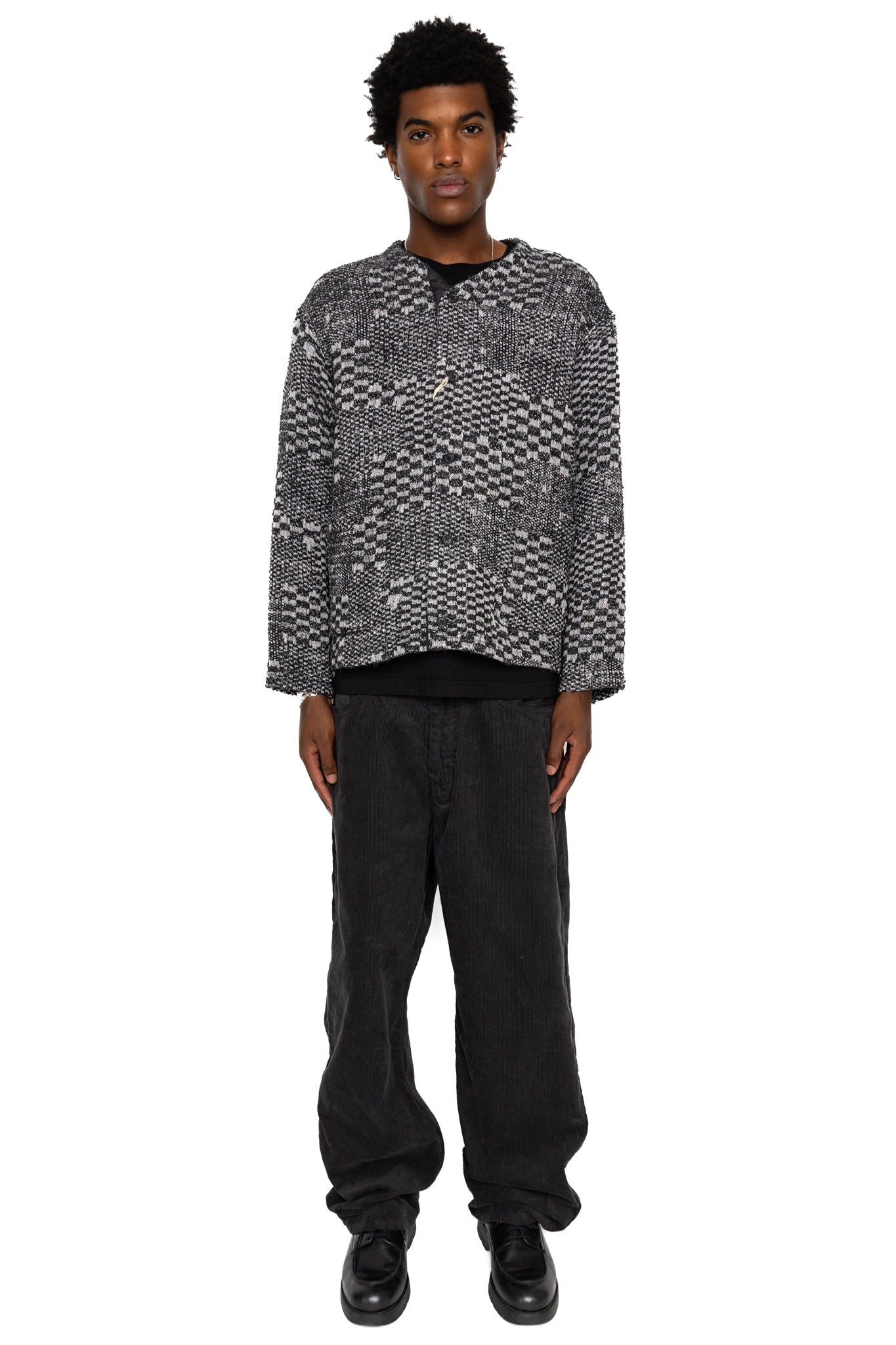 Knit Cardigan Block Jacquard - Black/White