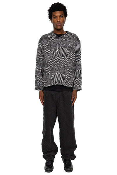 Knit Cardigan Block Jacquard - Black/White