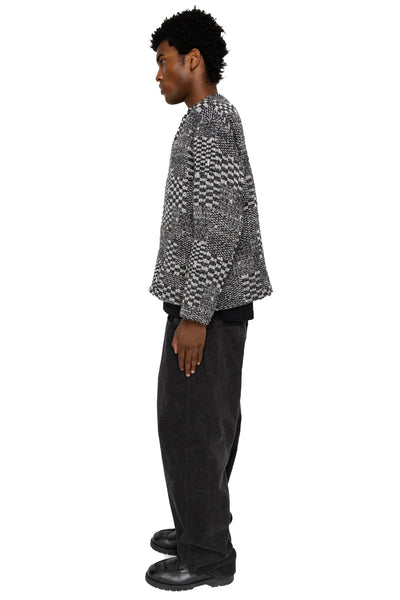 Knit Cardigan Block Jacquard - Black/White